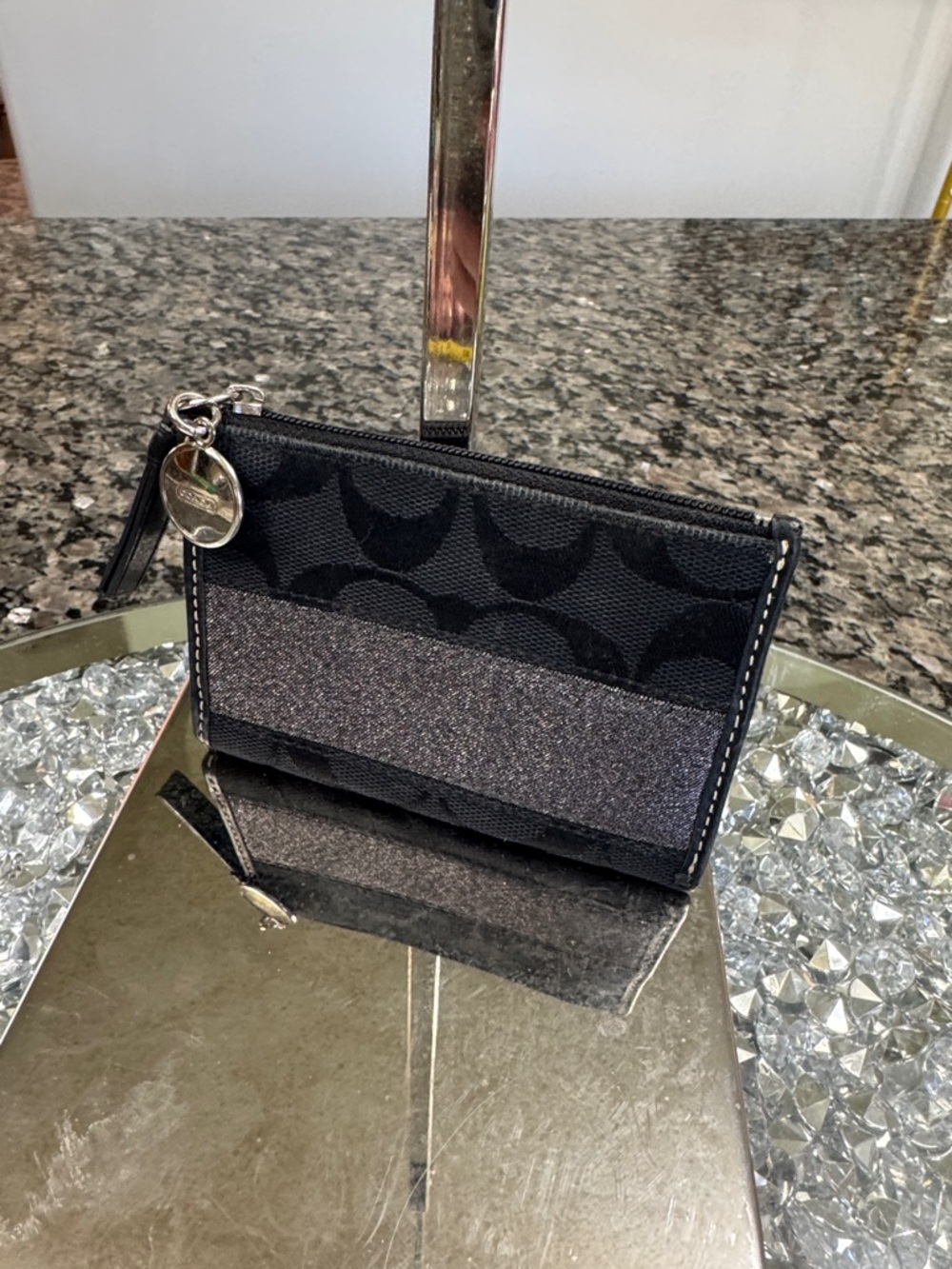 Coach Black Signature Card Case with Metallic Stripe card holder - Picture 4 of 14